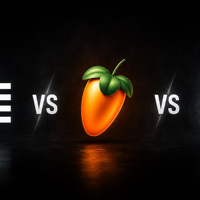Ableton, FL Studio and Logic pro logos are shown in contention with each other.
